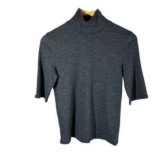 Vince Elbow Sleeve Turtleneck Wool Top Heather Charcoal Medium - Picture 1 of 12